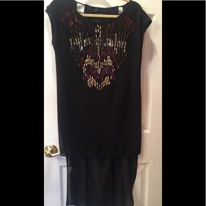 Black Cap Sleeve High Low Chiffon Dress